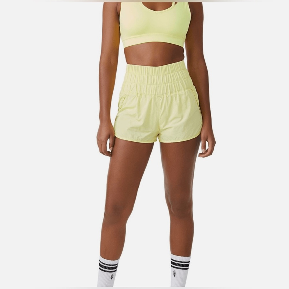Free People Movement The Way Home Shorts Yellow Sz L EUC Athletic Workout